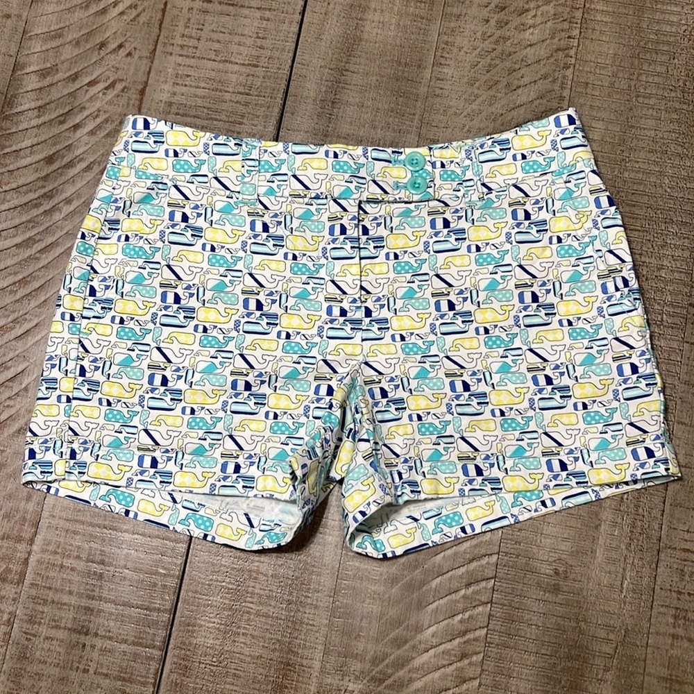 Vineyard Vines for Kentucky Derby EUC shorts whale print white blue yellow